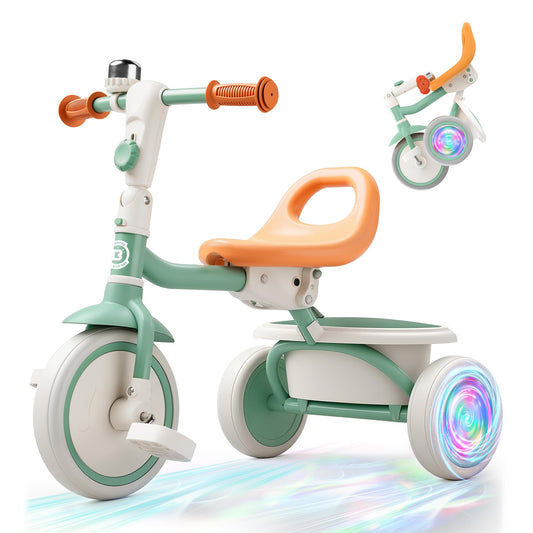 besrey Kids Tricycle front view with glow wheels for better visibility during outdoor rides