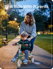 besrey Kids Tricycle in use at park with glowing wheels visible