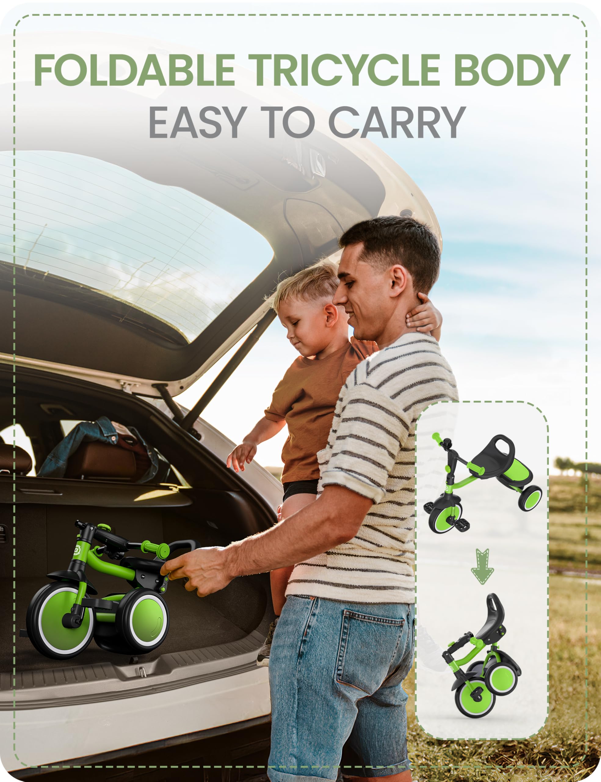 Besrey Kids Tricycle allows easy storage and transport for busy families.