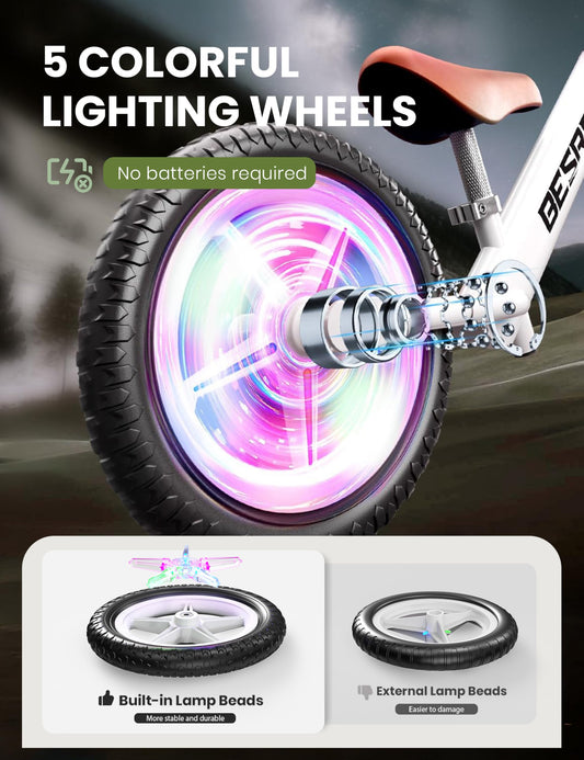 Besrey motion-activated light wheels light up during riding for engaging play.