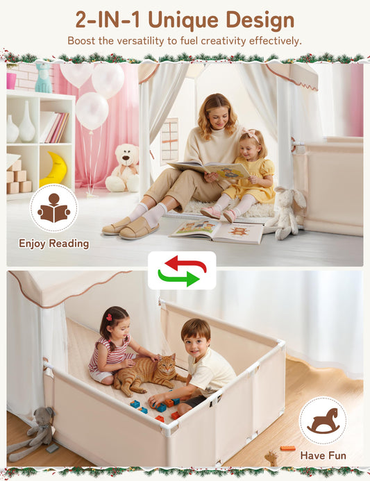 Besrey Spacious playhouse interior measures 69in by 39in by 53in for multiple kids