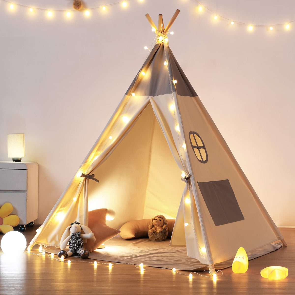 Besrey teepee tent with light and mat for cozy play spaces