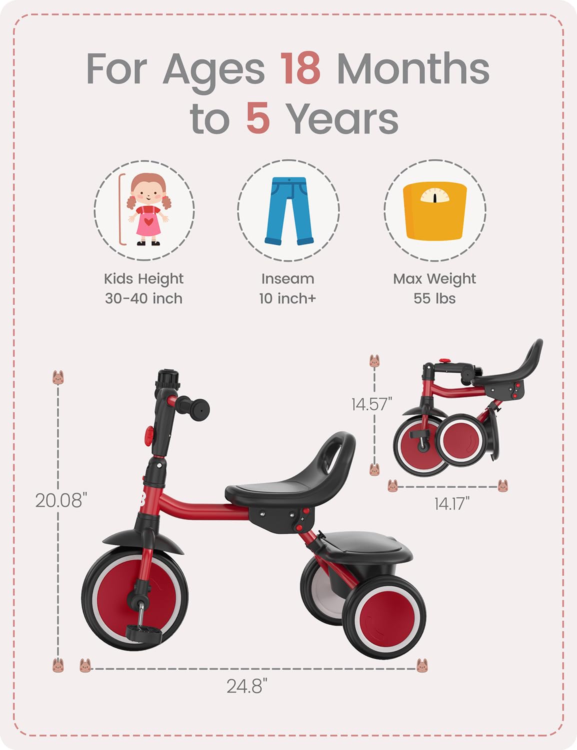 Besrey backrest and seat adjustability adapts to growing children.