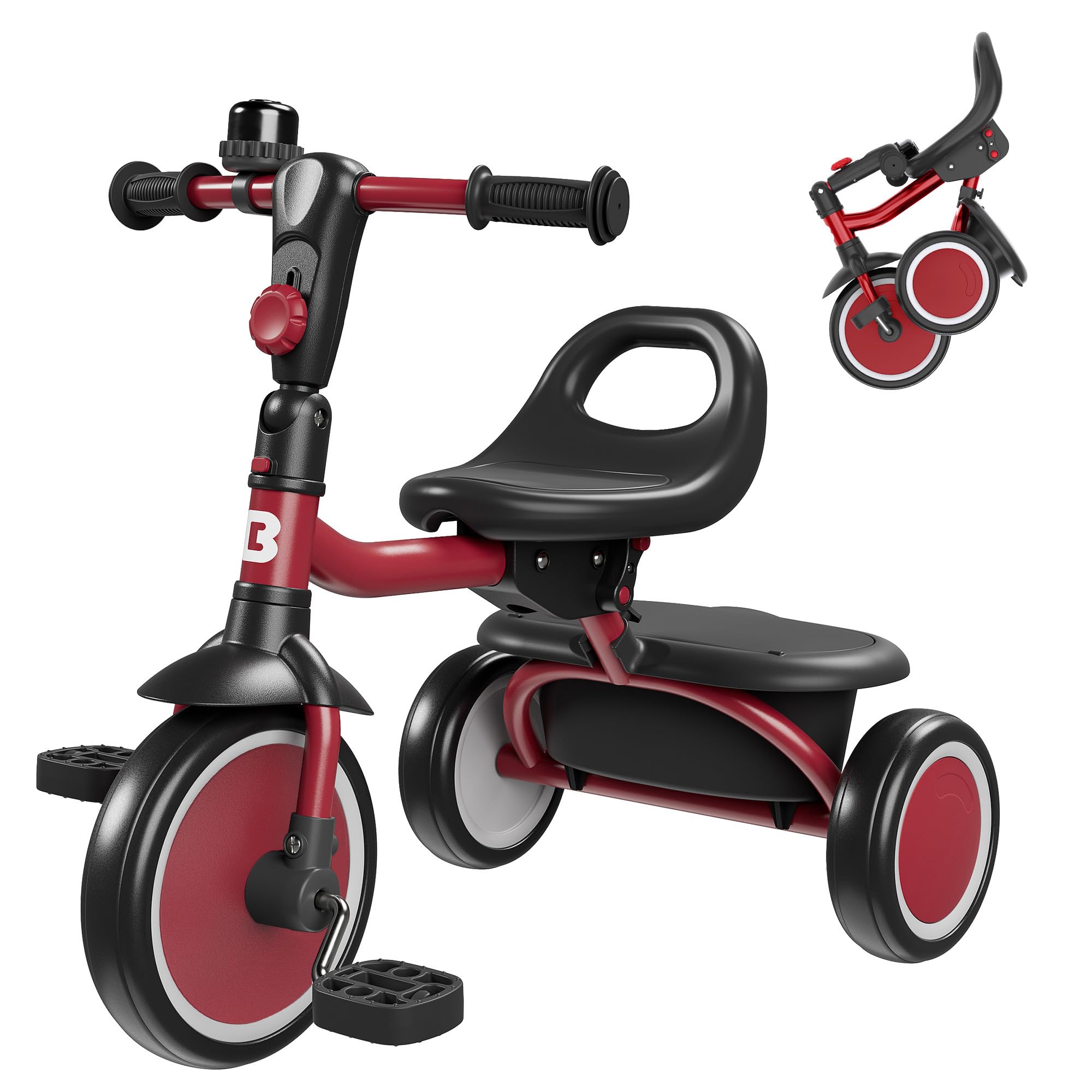 Besrey toddler tricycle front view with bell for safe, engaging learning.