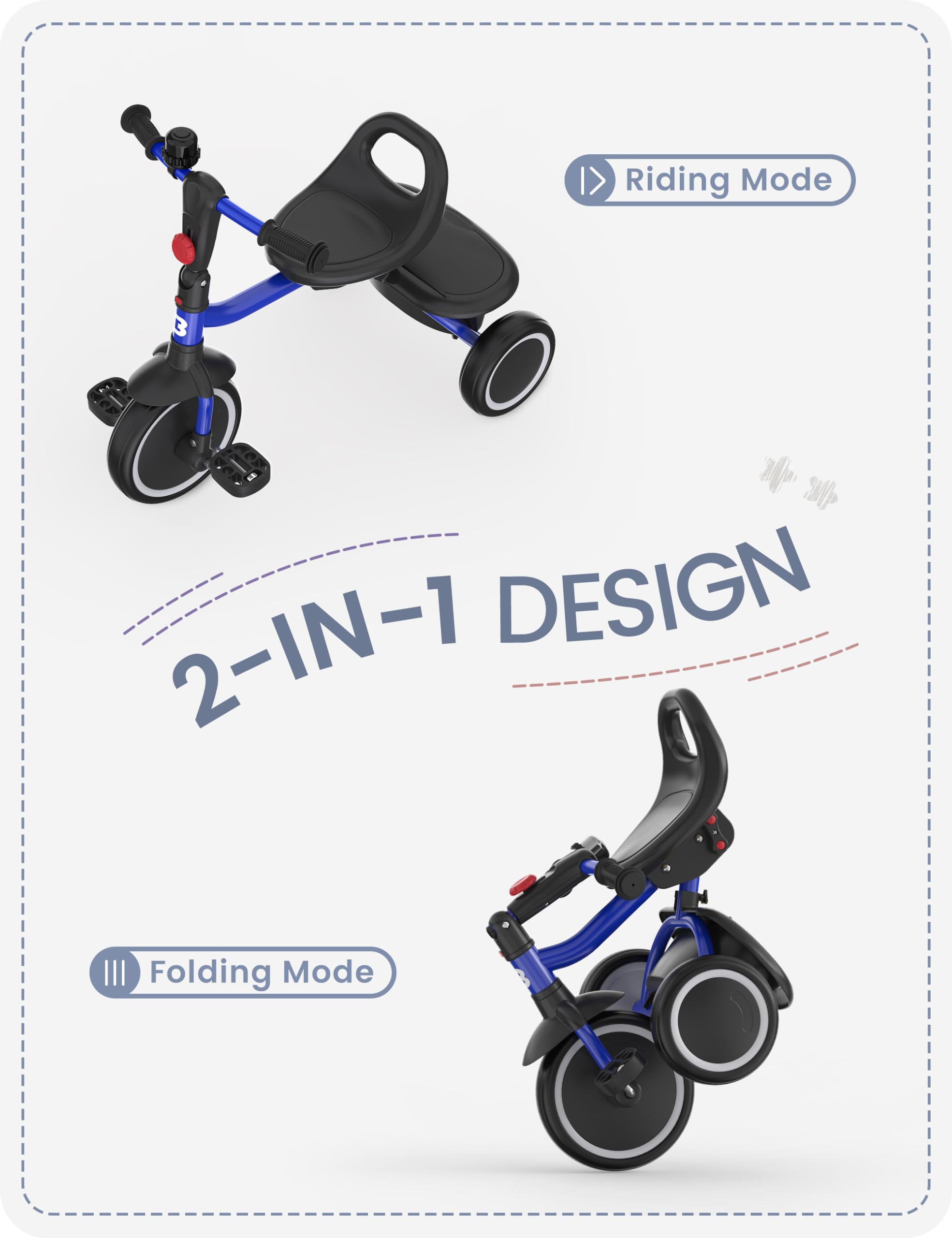 Besrey toddler tricycle folding design for easy storage and transport.