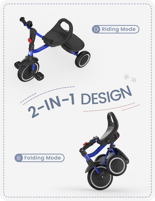 Besrey toddler tricycle folding design for easy storage and transport.