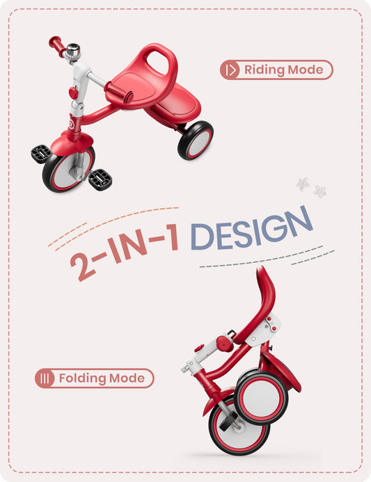 Besrey toddler tricycle folding mode enables easy storage and transport.