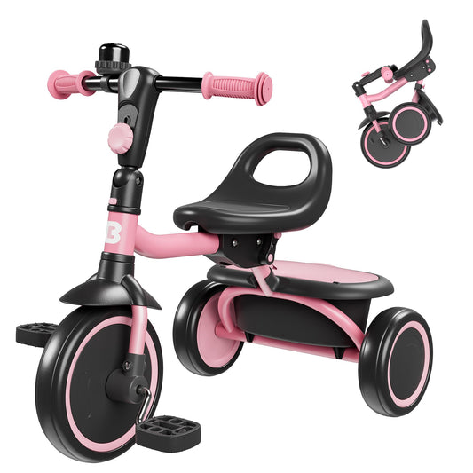 Besrey toddler tricycle pink front view showing easy steering for beginners