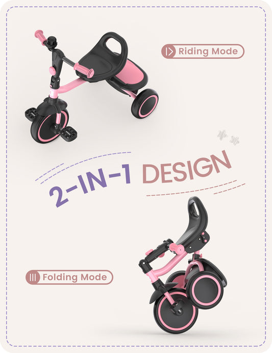 Besrey toddler tricycle pink rear view highlighting stability