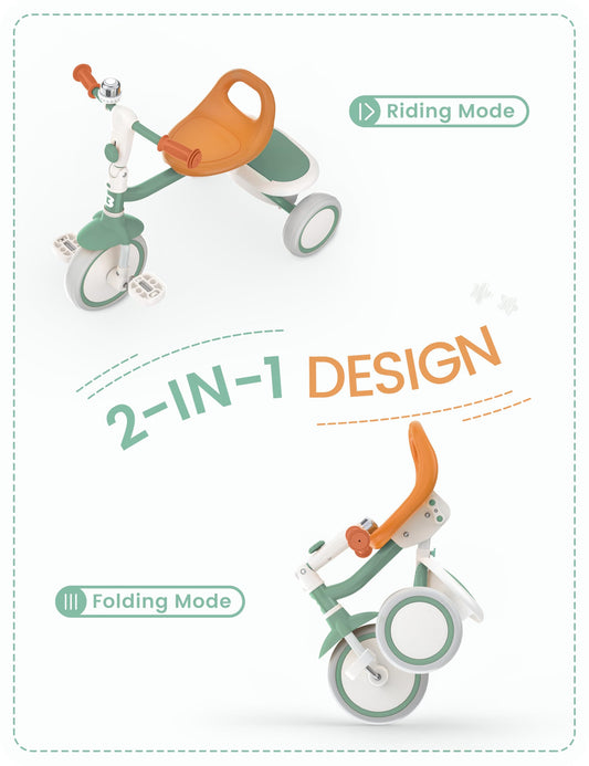 Besrey toddler tricycle side view highlights compact size for easy storage.