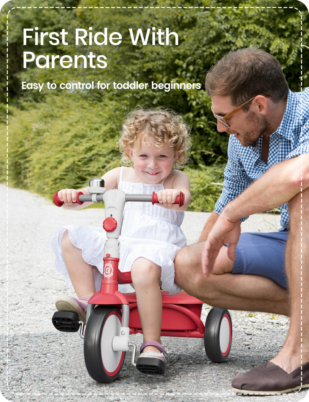 Besrey toddler tricycle stable triangle-frame design invites confident steering.