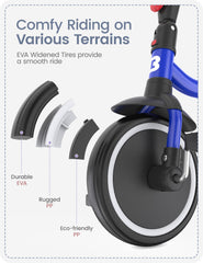 Besrey EVA foam wheels absorb shocks for smooth indoor and outdoor rides.