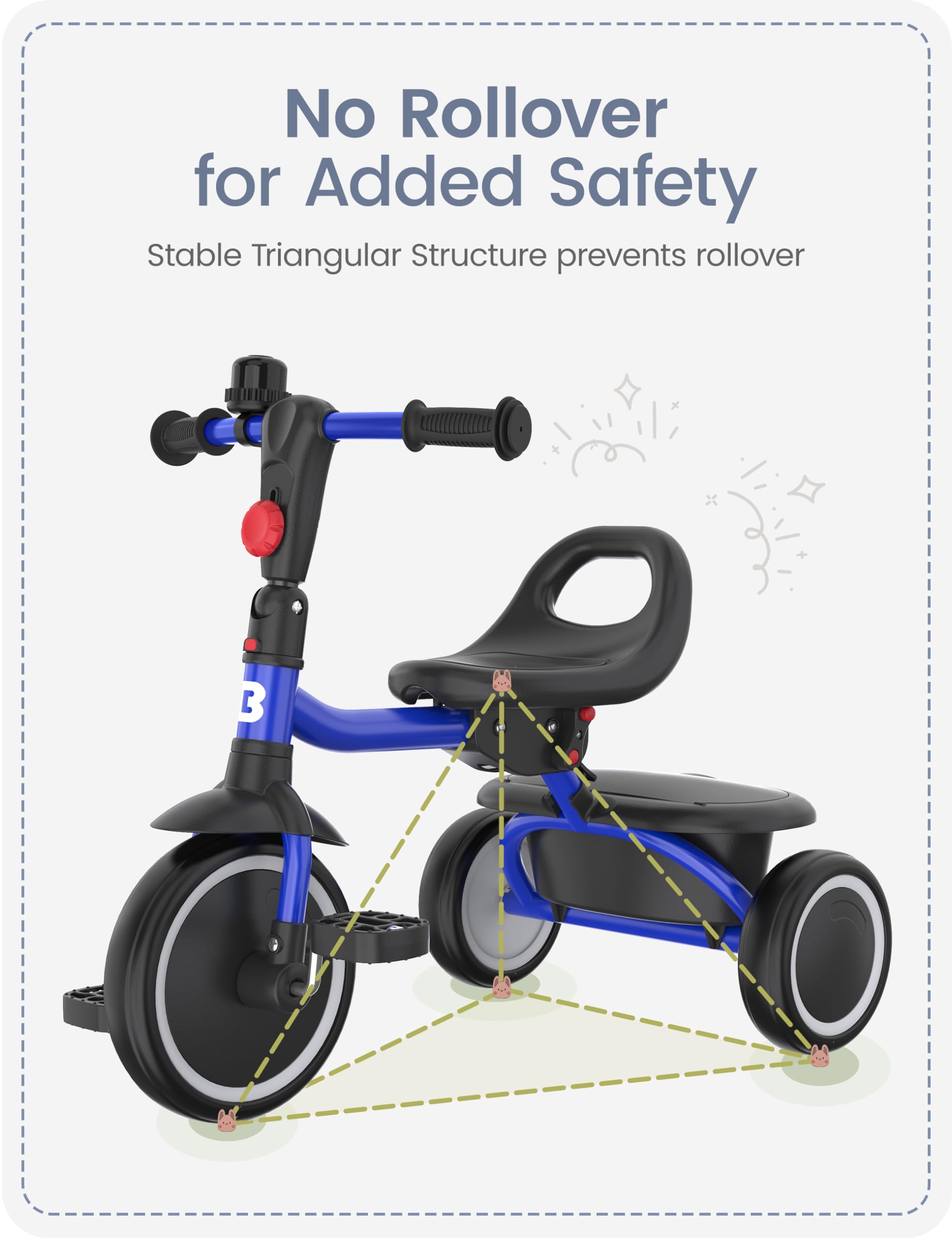 Besrey tricycle with wider rear wheels enhances stability during play.