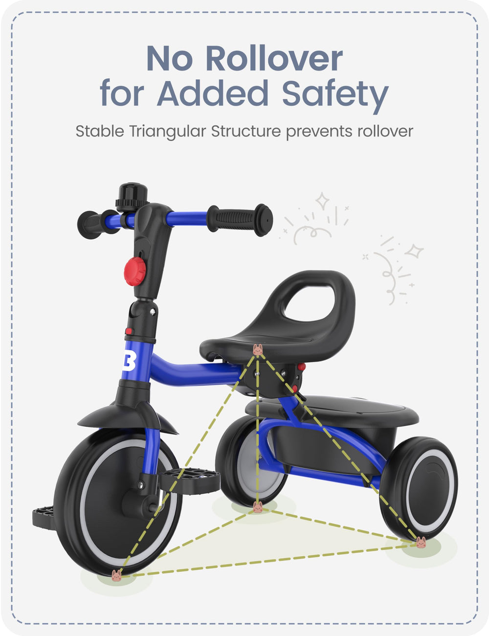 Besrey tricycle with wider rear wheels enhances stability during play.