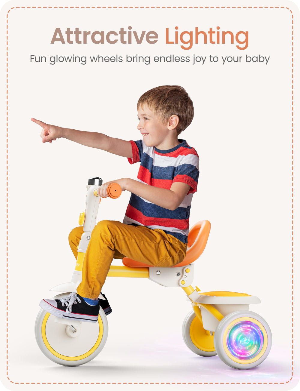 Besrey 2-in-1 riding and folding design for easy storage.