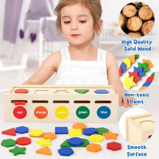 Besslly color blocks wooden set supports early math and visual discrimination.