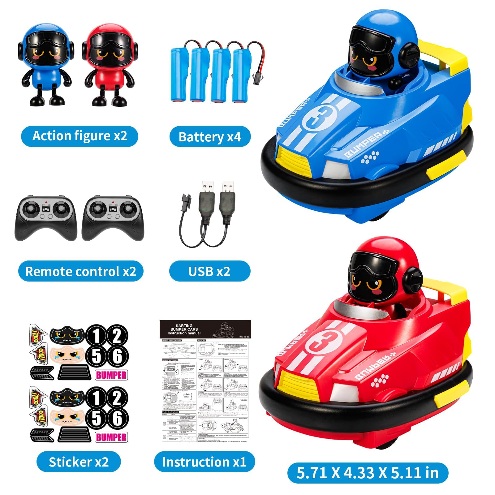 Bessome bumper cars dual-pack remote controls promote two-player setup