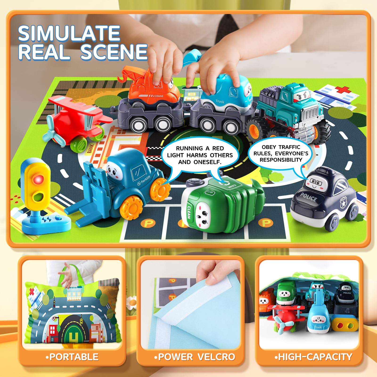 Bessome foldable playmat with Velcro bag simplifies cleanup and transport.