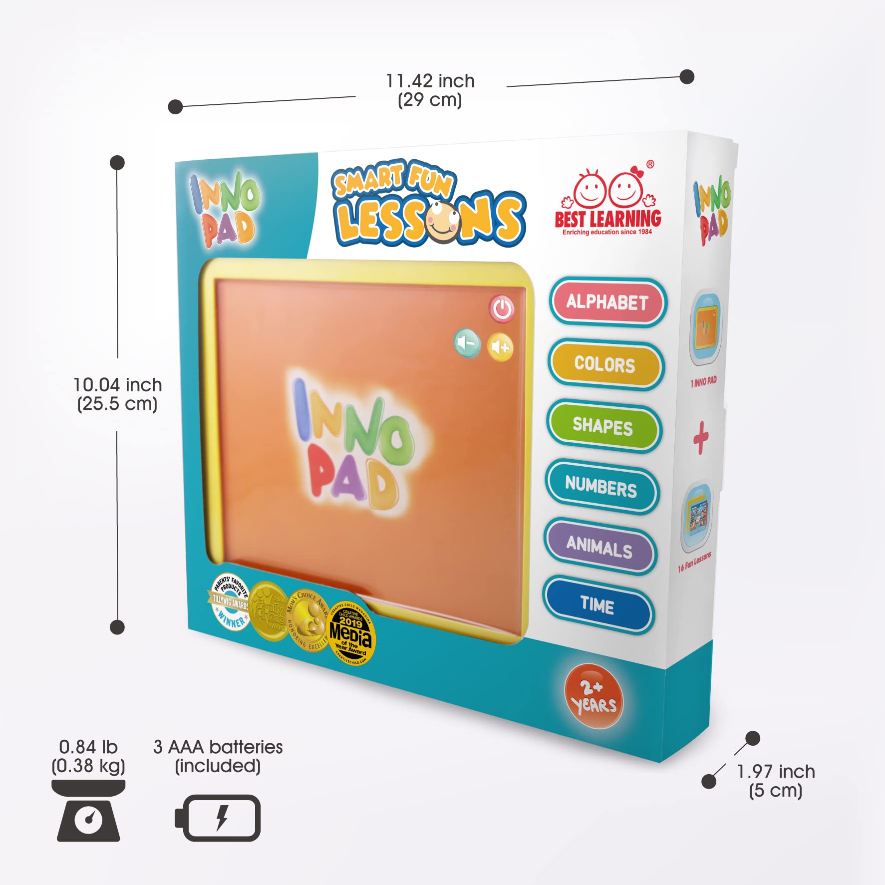 A child using INNO PAD tablet to explore early learning concepts.