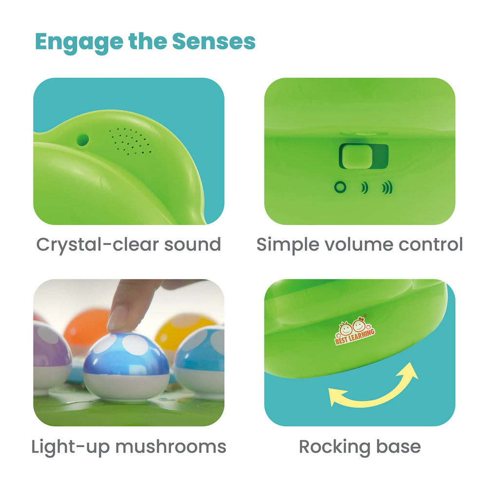 BEST LEARNING Mushroom Garden helps hand-eye coordination during playful pattern-matching sessions.