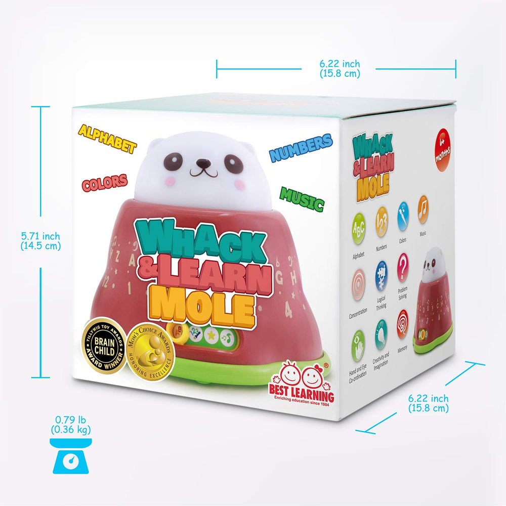 Best Learning Whack and Learn Mole packaging highlights safe educational toy for babies