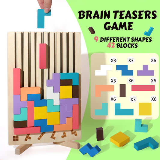 BESTAMTOY tangram brain teaser pieces encourage creativity through multiple patterns.