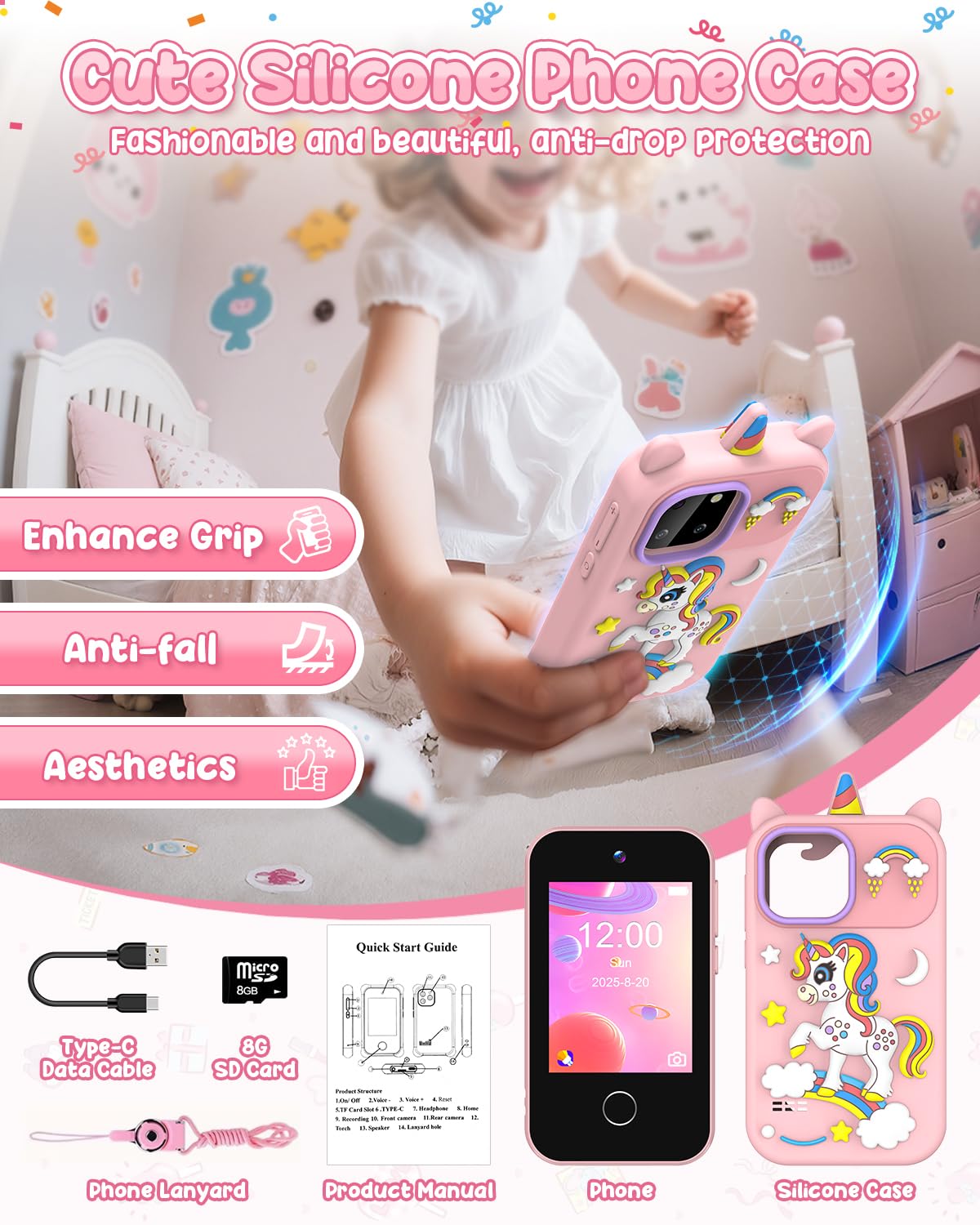 BESTOONE Kids Phone Toy back view with durable shock-proof case