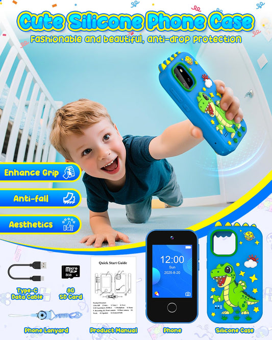 BESTOONE kids smartphone toy blue dual camera use for pretend memories