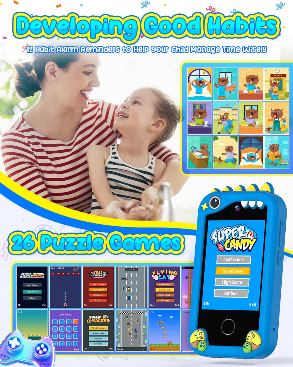 BESTOONE kids smartphone toy blue shock proof case for durable play