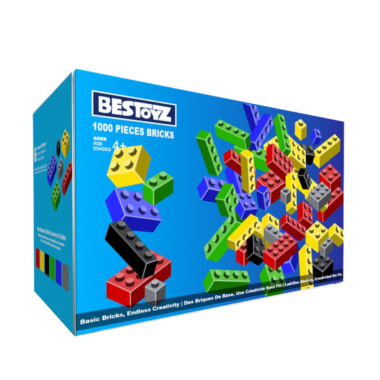 Bestoyz 1000-piece building blocks box top view for creative play and easy organization.