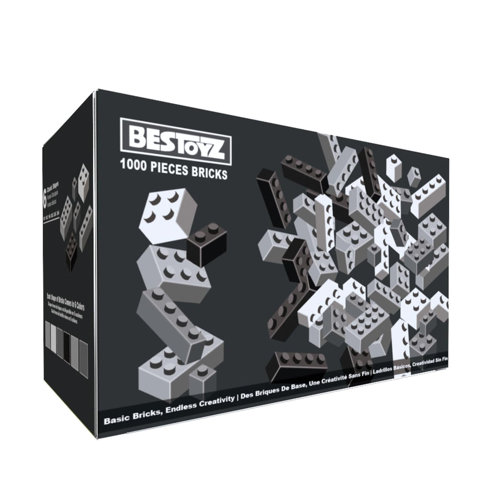 Bestoyz Building Bricks 1000-piece color mix in black and greys for versatile projects