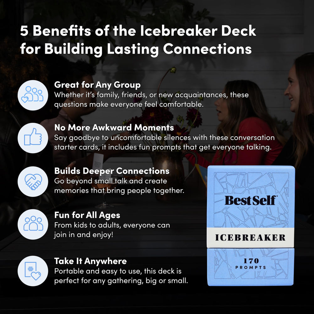 BestSelf Icebreaker Deck card stack displaying 170 prompts for engaging conversations.