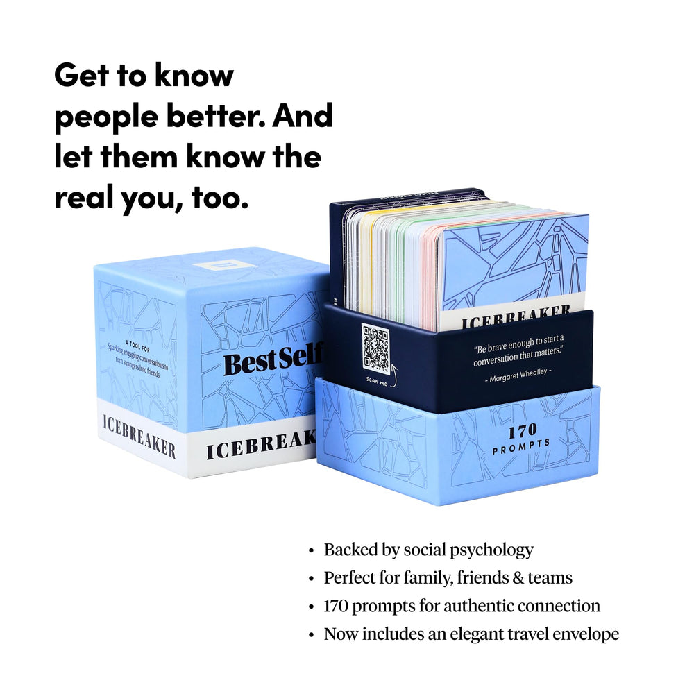 BestSelf Icebreaker Deck category cards spread featuring life and intimacy prompts.