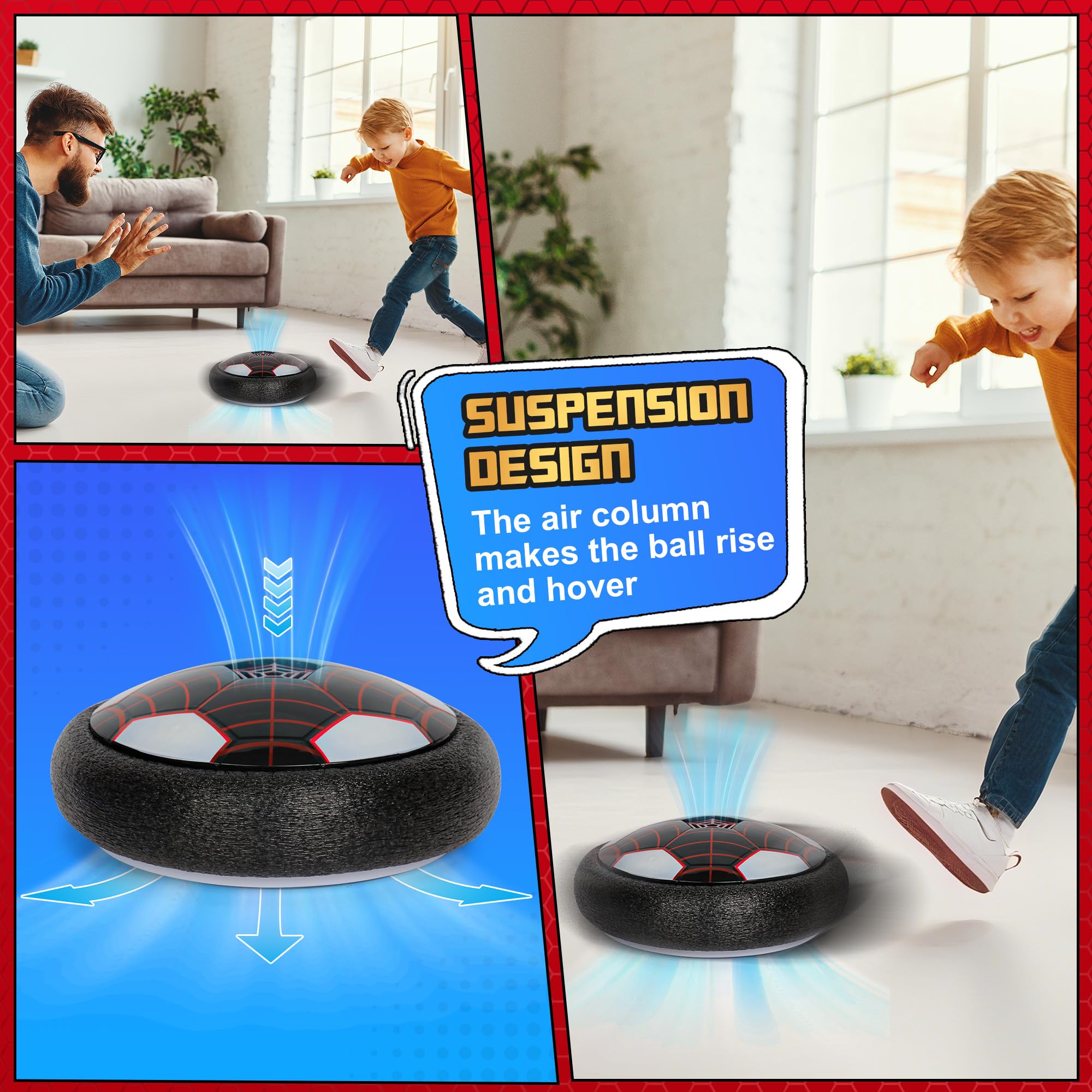 BestVIVE Hover Soccer Ball powered by four AA batteries for longer sessions.