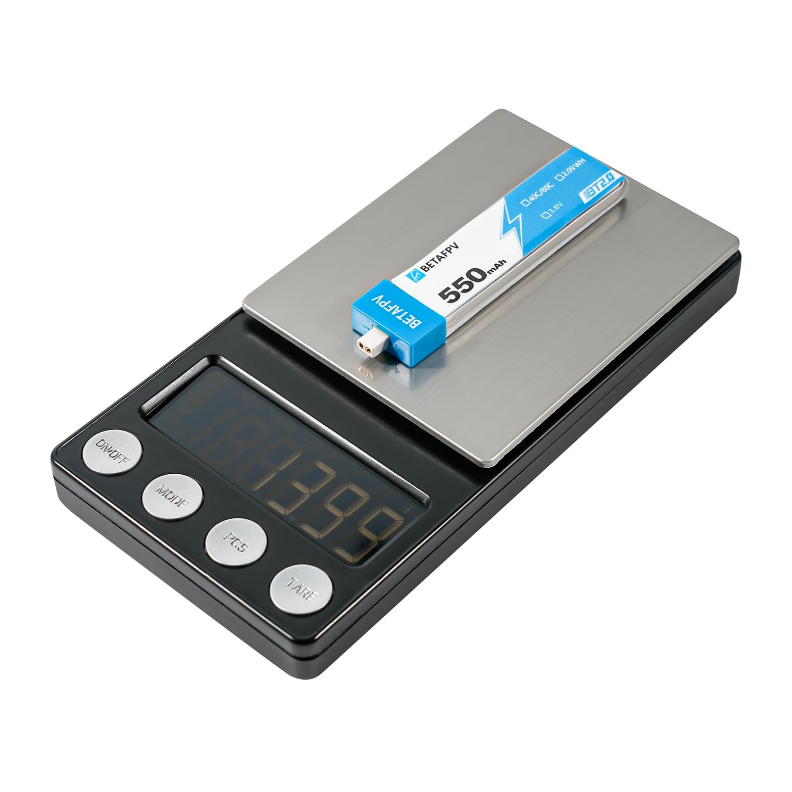 BETAFPV 14g weight label on 550mAh 1S pack