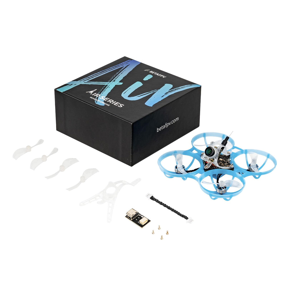 BETAFPV Air75 contents including canopy, props, screws, adapters for easy start