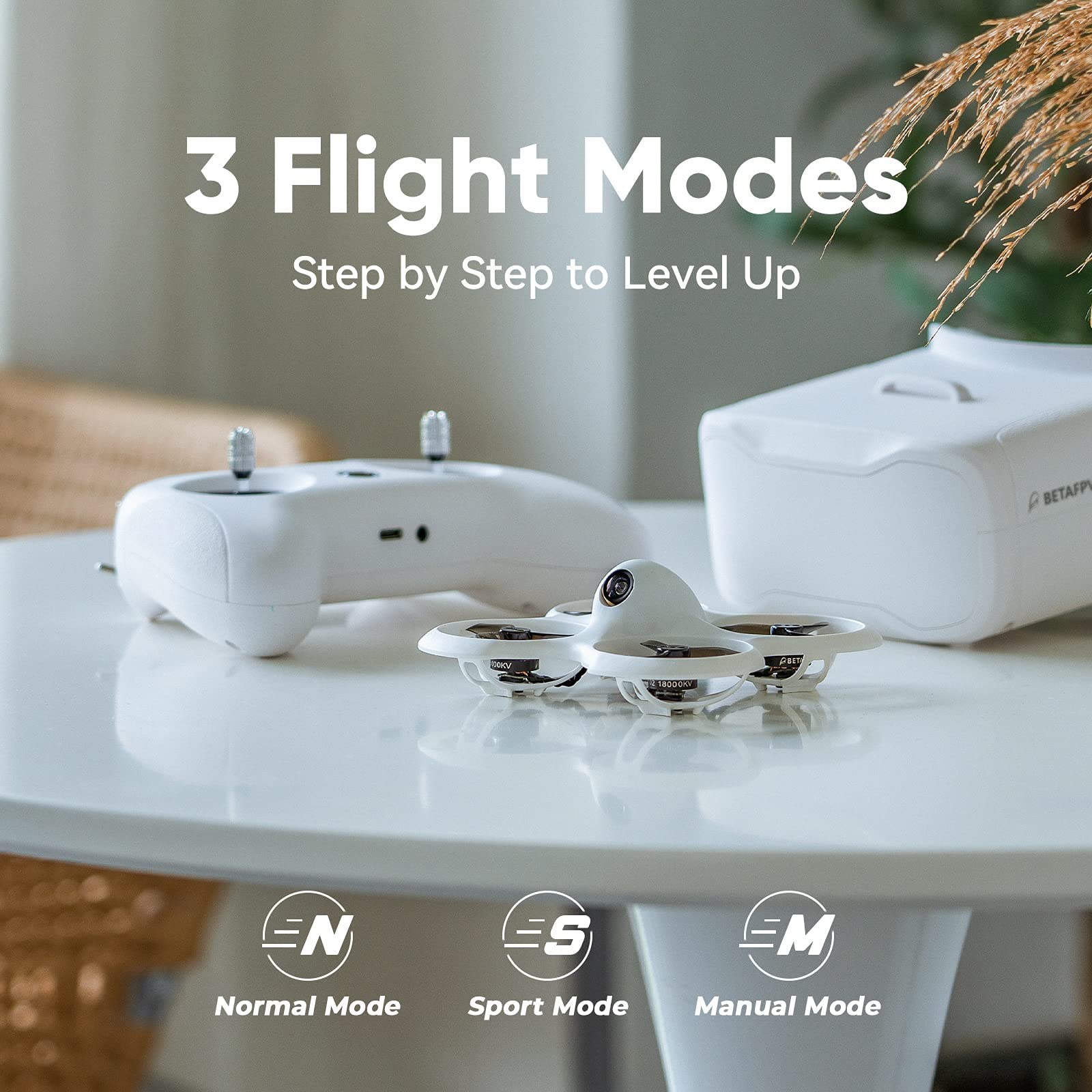 BETAFPV Cetus Pro with VR02 goggles delivers immersive FPV viewing for beginners.
