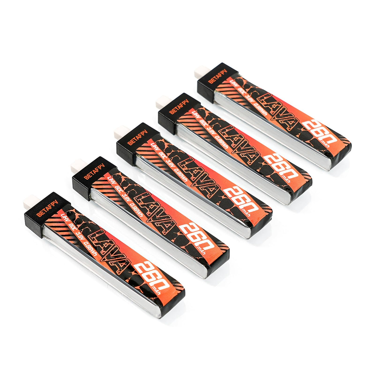 BETAFPV Lava 1S 260mAh battery with BT2.0 connector for boosted bursts.