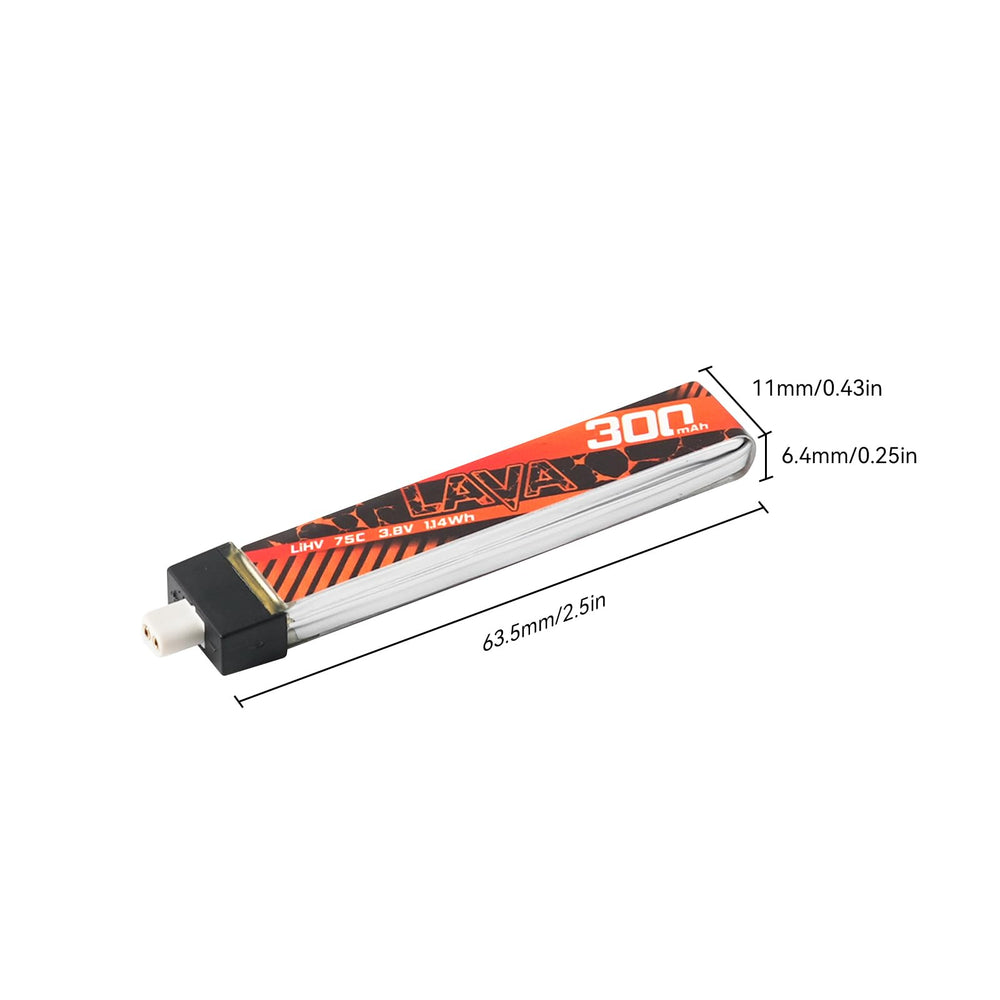 BETAFPV Lava 1S 300mAh 75C discharge supports sharp bursts on micro drones.