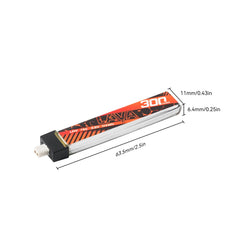 BETAFPV Lava 1S 300mAh 75C discharge supports sharp bursts on micro drones.
