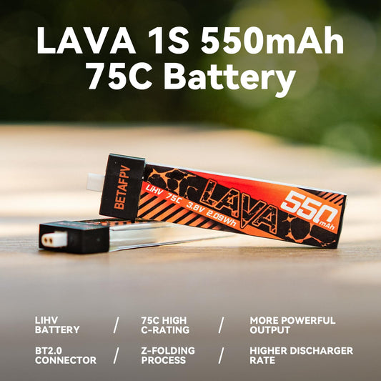 BETAFPV Lava 1S 550mAh side connector closeup with BT2.0 reliability