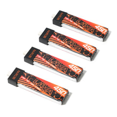 BETAFPV Lava 450mAh 1S battery top view highlights compact size for tiny FPV builds.