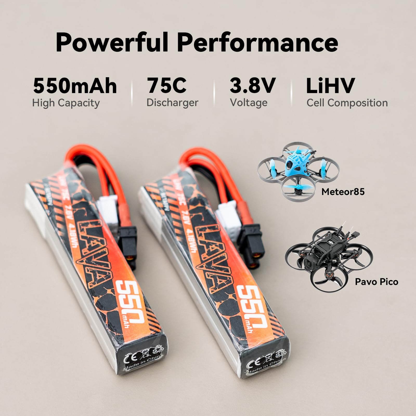 BETAFPV Lava 550mAh 2S battery pack of two for extended flight time