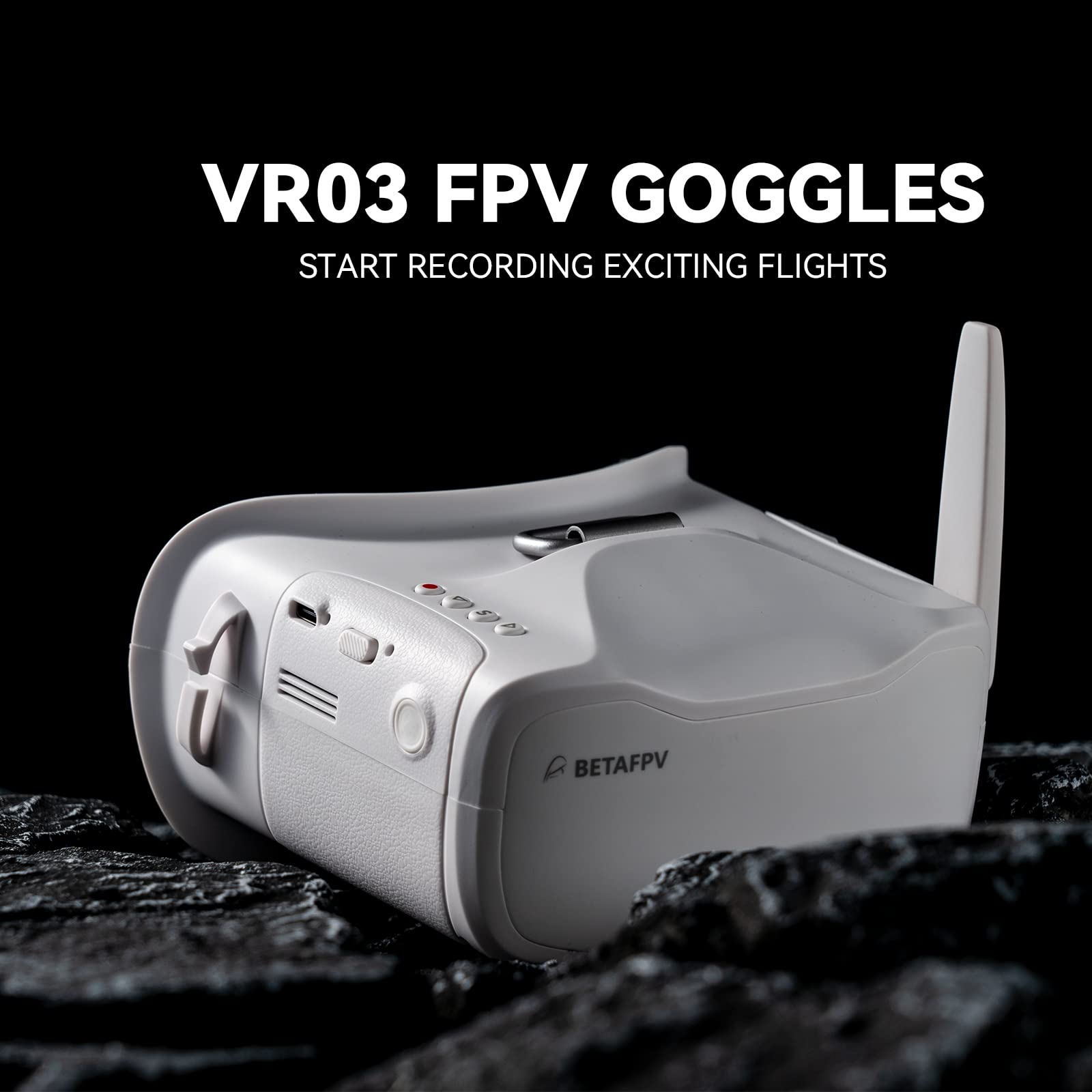 BETAFPV VR03 goggles side view highlighting ergonomic design for comfortable wear.