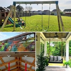 Porch swing mounted with BETOOLL hangers on a sturdy wooden post