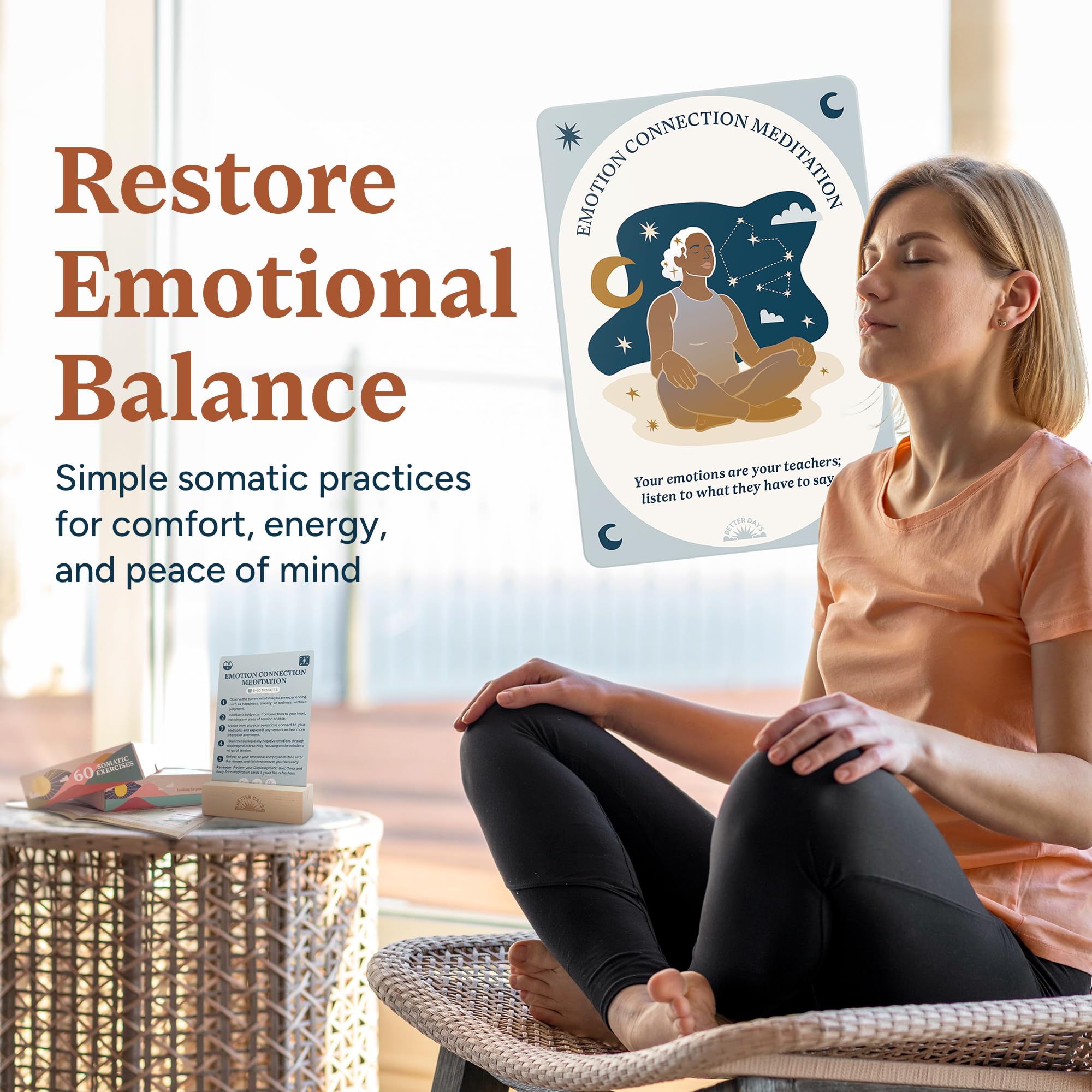 Better Days mindfulness card features present-moment exercises to cultivate calm and clarity.