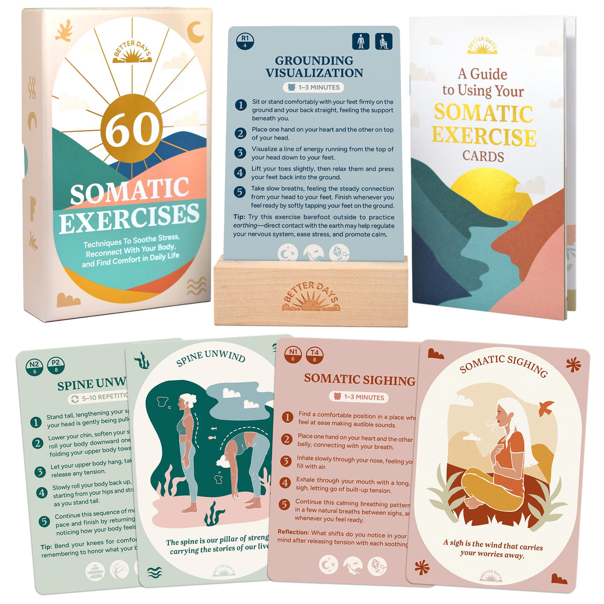 Better Days somatic cards deck with 60 practices for calm and grounding.