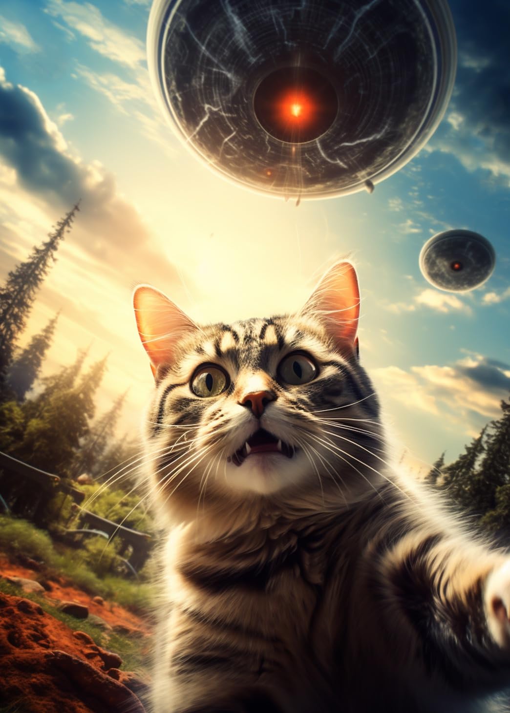 Better Me cat selfie UFO alien ship 1000-piece puzzle illustration, perfect for a challenging family puzzle night