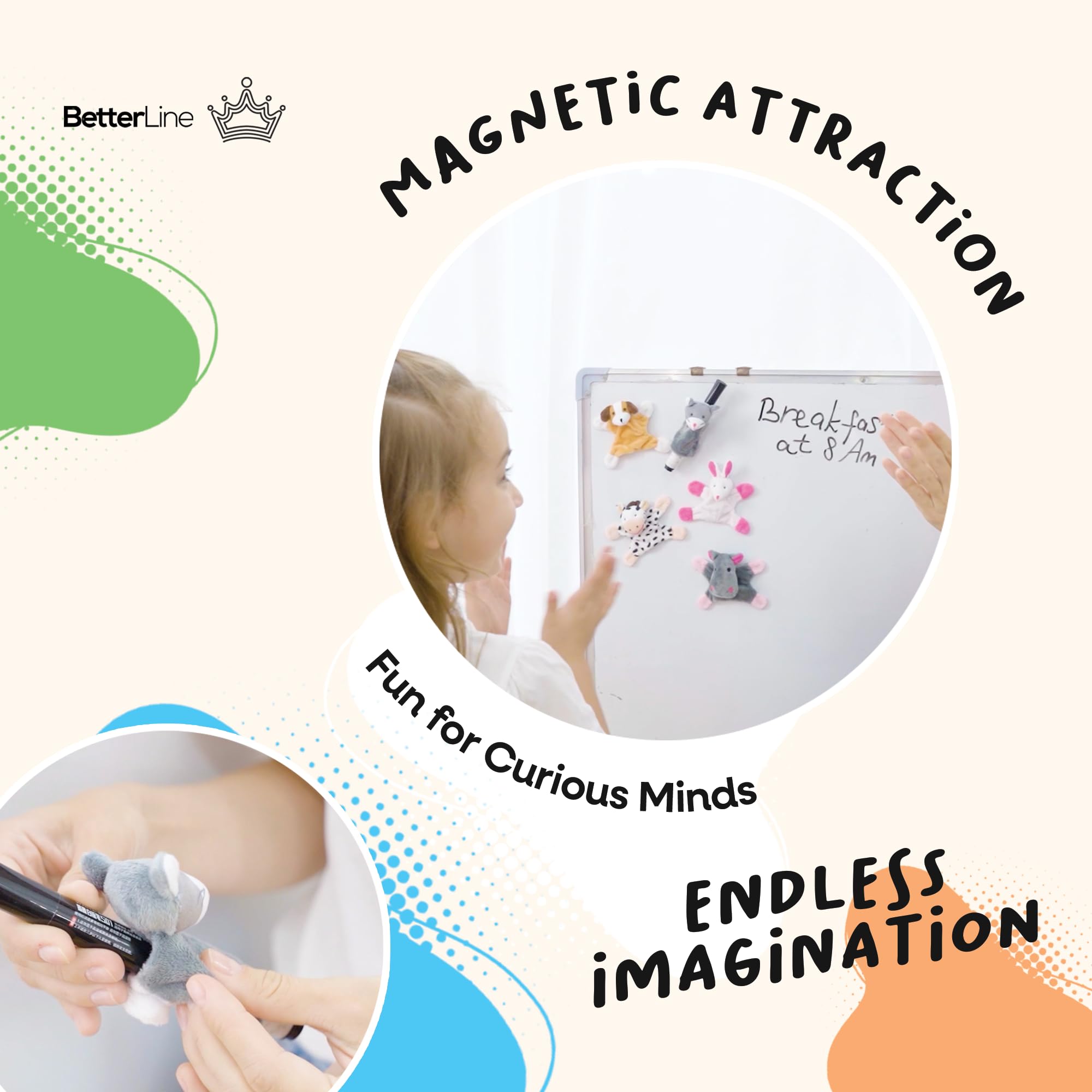 BETTERLINE colorful animal magnets aid language learning and recognition during playtime.
