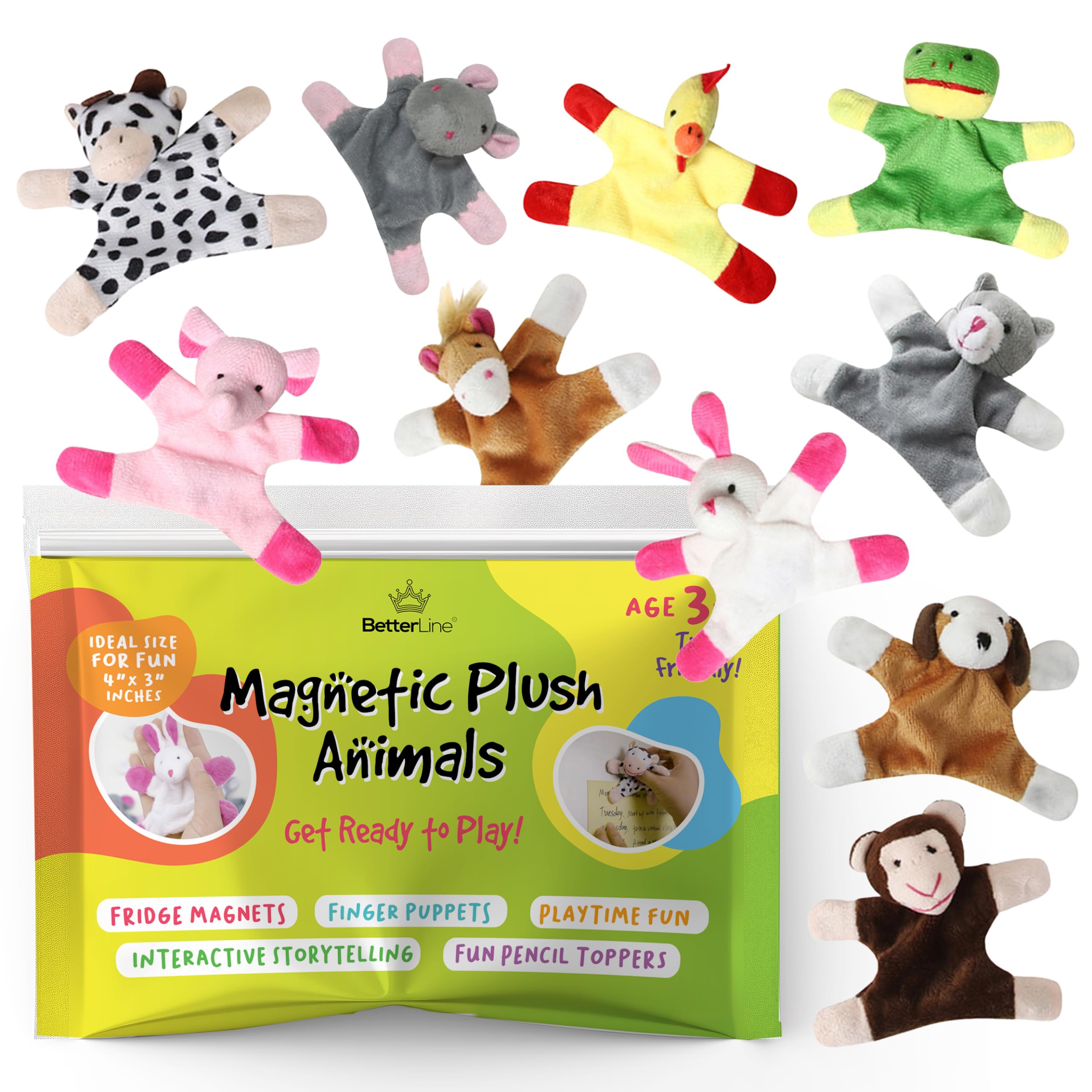 BETTERLINE plush animal magnets on the fridge spark imaginative storytelling and organization.